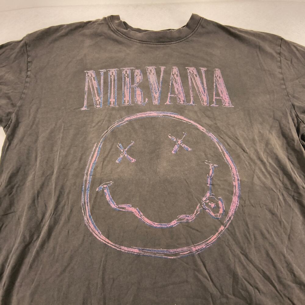 Nirvana Band Crew Neck Graphic Short Sleeve T Shirt Womens Size L Gray Multi